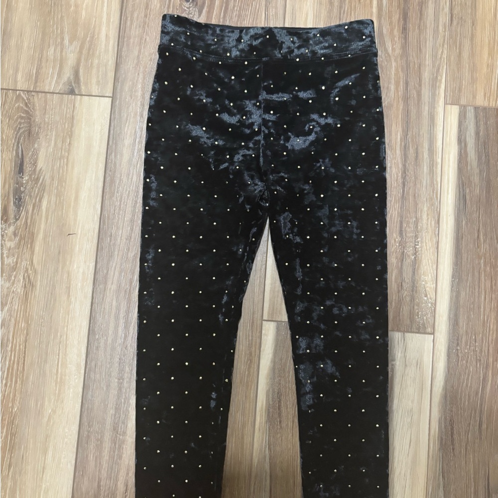 Girl’s J Crew Black Velvet Leggings with Gold Accents